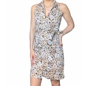 Vintage Herman Geist cotton tan floral tie midi dress size 6 Made in the USA